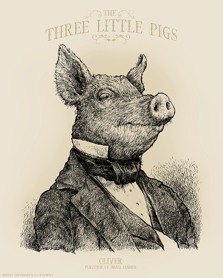 Three little pigs, print, pig print, victorian print